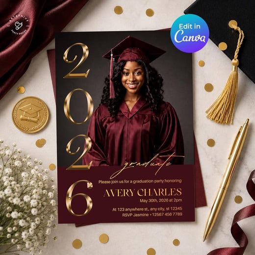 Graduation Party Invitation — Maroon & Gold, Class of 2026