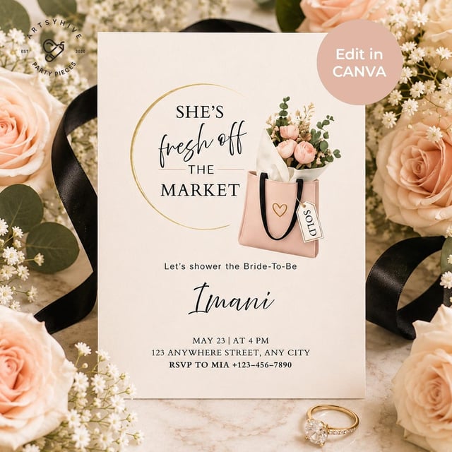She's Fresh Off the Market — Bridal Shower Invitation